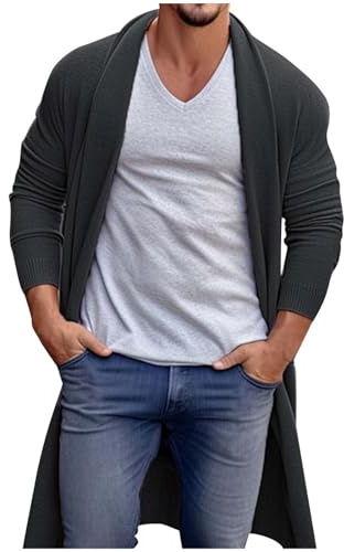 RUMAOZIA Men's Oversized Long Cardigan Sweater Comfortable Casual Coat Sweatshirt Jacket Thin without Hood Leisure Jacket Long Sleeve Jacket Outwear Autumn Winter Warm Trench Coat Solid Color Cardigan