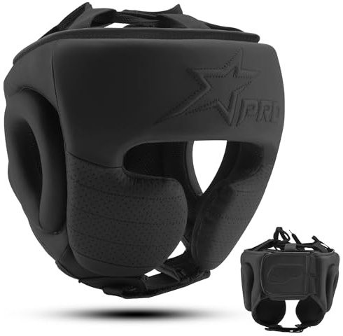 Starpro Boxhelm – Komplett Schwarzer Sparring-Helm aus mattem PU für Damen & Herren, Verstellbare Passform, Leichtgewicht, Maximaler Aufprallschutz – MMA-, Muay-Thai- und Boxausrüstung (M)