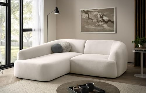 DOMO. collection Ecksofa Ansina, Taschenfederkern, Creme | Longchair links mit Taschenfederkern, komfortable Polsterecke in L-Form, 216 x 196 x 76 cm (BxTxH)