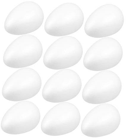 Sewroro 12pcs White Polystyrene Foam Eggs for Easter Crafts Handmade Painting and Holiday Decorations for Spring Halloween and Christmas Projects