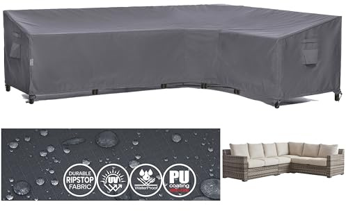 F&J Outdoors L-Shaped Corner Sofa Cover 287+211x85x58/79cm Waterproof 600D | Patio furniture covers Ripstop fabric with PU coating for L-shaped rattan sofa protects sofa from rain UV dust winter storage