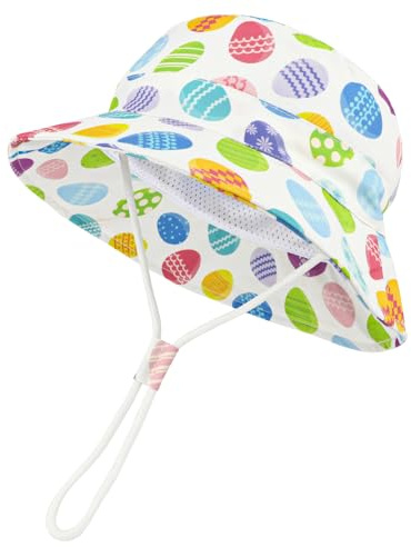 Jupsk Baby solhatt småbarn sommar hinkhatt brett brätte strandmössa med hakrem UPF50 för barn pojkar flickor 1-4 år, påskäggsmönster, Flerfärgad, 2-4 År