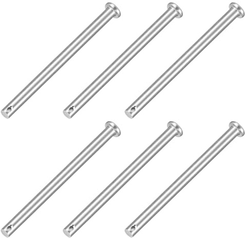 QUARKZMAN 6 Stück Steckbolzen Einloch Gabelbolzen 6 x80 mm Splintstift Flachkopf verzinkter Stahl Lochbolzen