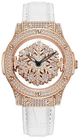 OLEVS Damklocka, handled diamant urtavla dam kvartsur, rostfritt stål mode nattlysande vattentät analog klocka för kvinnor, romantisk present till flickvän, 9938- Snö rosguld ansikte, Klassisk