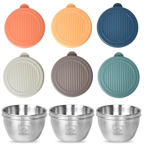 Homirty 6 st matbehållare med lock i silikon, 80 ml såsbehållare i rostfritt stål, dressing to go matlåda, läckagesäker, återanvändbar, BPA-fri, flerfärgad