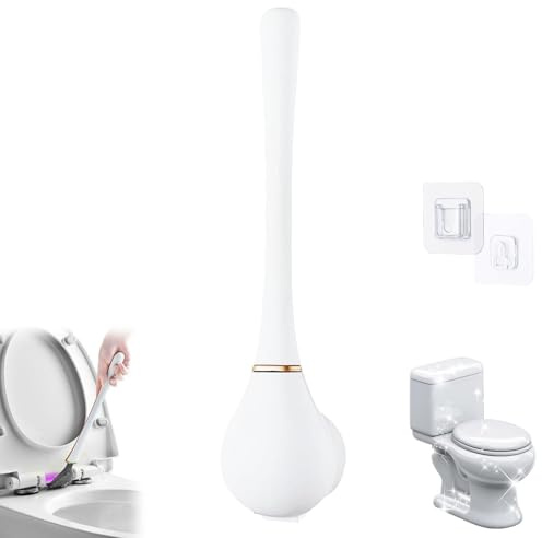 2025 Set di scopino e supporto per WC in silicone, set di scopino e supporto per WC in silicone, kit di pulizia per bacchetta da parete per WC (bianco)