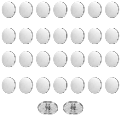QUARKZMAN 30 Stück Knöpfe 20mm Metall Flache Buttons zum Annähen Runde Bastelknöpfe für Bekleidung Hosen Mantel Jacken Blazer Hemd Anzüge Dekorieren Handwerk Selber Machen, Silber