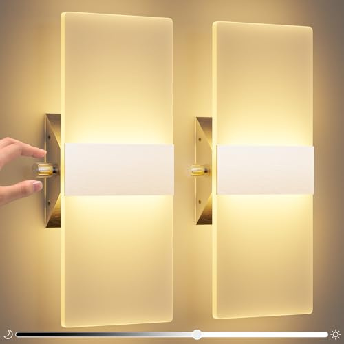 ChangM 2 Stücke 12W LED Wandleuchte mit Schalter Dimmbar Innen Wandlampe LED Acryl Wandbeleuchtung Modern für Wohnzimmer Schlafzimmer Treppenhaus Flur Warmweiß 2700K