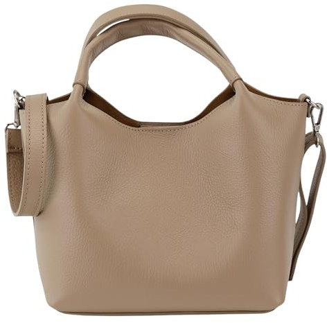 SH Leder Damen Handtasche aus Echtleder Beuteltasche mit Schultergurt und Innentasche Elegante Henkeltasche Crossbody Tasche für Alltag & Büro 28x18cm Sophia G684 (Helltaupe)