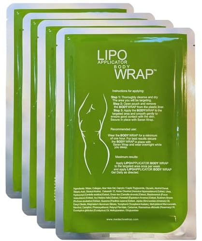 Lipo Applicator Parches Reafirmantes De Envoltura Corporal - Parches De Té Verde Y Algas Marinas | Parches Anticelulíticos Para Abdomen, Cintura, Piernas Y Brazos (4 Envolturas)