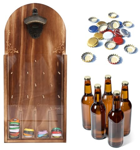 Decapsuleur Mural Miere en Bois, Cadeau Homme Décapsuleur Multifonction Bouteille pour Bar Maison Terrasse, Cadeau Homme Original pour Papa, Ami et Collègue