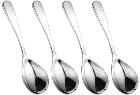 Lot de 4 cuillères rondes en acier inoxydable à manche court et épais - Ustensiles de cuisine pour la soupe