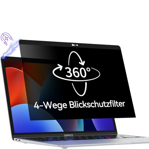 Protescreen 360° Magnetischer Sichtschutzfilter für MacBook Air 13 (2018–2021, M1) & MacBook Pro 13 Zoll (2016–2022, M1, M2), Anti Glare Blaues Licht Sichtschutzfolie, 4 Wege Blickschutzfilter