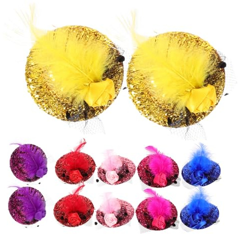 VICASKY 12 Pièces Mini Chapeaux Plumage et Sequins, Clips Cheveux en Eva, Design Doux, Accessoires Coiffure Élégants pour Fêtes et Anniversaires Style Aléatoire