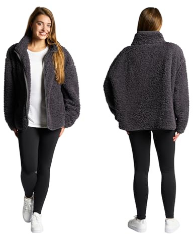 OHS Full-Zip Teddy Fleece Jacket, Outdoor Clothing for Women Men Winter Warm Clothes - S/M, L/XL