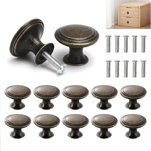 HENGBIRD 10 Set Schubladenknöpfe Messing Schrankgriffe Antik Schranktürknauf Vintage Messing Knöpfe und Schubladengriffe mit Schrauben für Schränke Kleiderschrank Schubladen