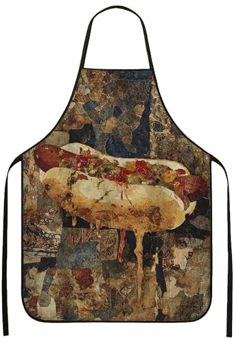 Delantales artísticos para cocinar, diseño vintage de perros calientes, delantal lavable con diseño culinario rústico para Grilli, Varios colores, 24x31 Inch