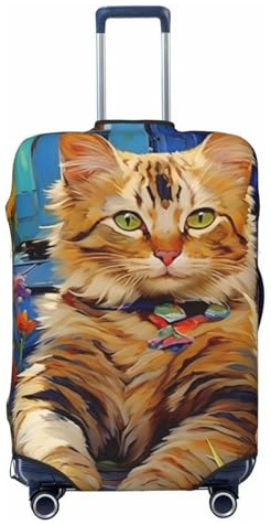 ADAhgu Modische Kofferhülle mit Ölgemälde-Katzen-Druck, personalisierter Gepäckschutz für Reisen und Business, Schwarz , M