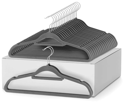 JH AUTOSTORES - 30pc Non Slip Velvet Coat Space Saving Adult Hangers for Clothes – Hangers with Tie Organizer & Swivel Hooks – Clothes Hangers Wardrobe Storage - GRAY 30PC