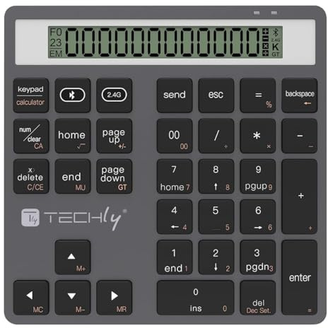 Techly 622687 Tastierino Numerico BT V5.0 Wireless 2in1 con Calcolatrice Grigio Scuro Grigio Scuro