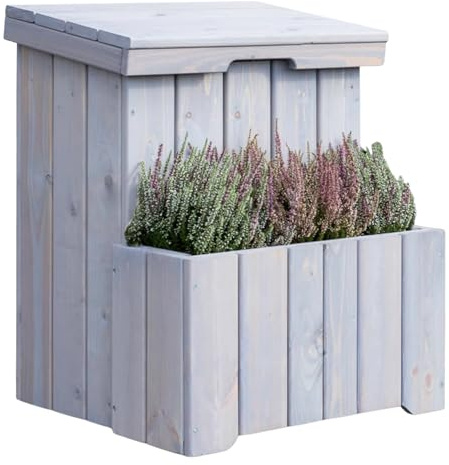 Paketbox mit Pflanzkübel aus Holz 50×56×70cm, Grau | Sichere Paketannahme draußen Groß, Abschließbar & Wasserdicht, FSC-Zertifiziert, Paketbriefkasten mit Paketfach für Pakete