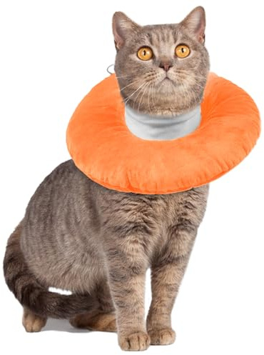 Schutzkragen Katze, Leckschutz Katzenkragen Weich Kragen für Katzen nach Op Trichter Einstellbarer Halskrause Trichter Katze Leckschutz(Orange, M)