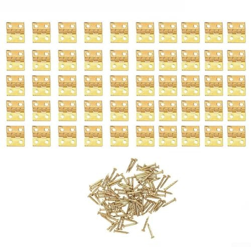 Yhenlovtt Lot de 50 charnières miniatures en laiton massif, 8 x 10 mm, pour petites boîtes d'artisanat, boîtes à bijoux et modélisme, finition dorée ou argentée