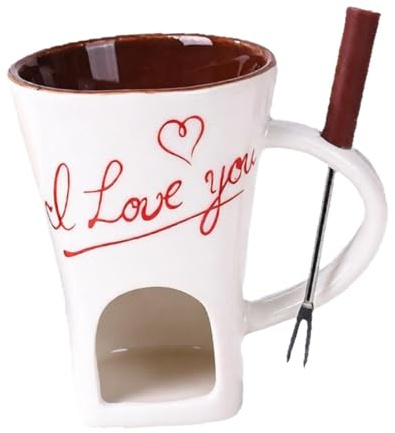 Sharplace Mug à fondue au chocolat avec fourchette et chauffe-beurre, ensemble portable et créatif en céramique pour faire fondre le fromage lors de fêtes, Blanc