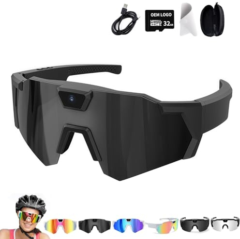 POV Brille 4K Baseball Brille mit Kamera Smart Camera Glasse für Herren Damen Sonnenbrille mit Kameras (Schwarz B (mit einer 32GB TF-Karte)
