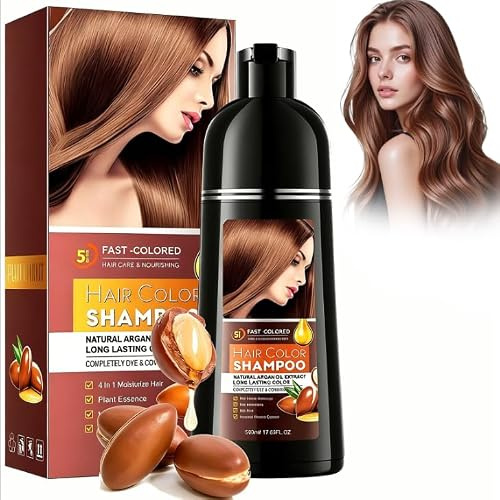 500ML Kastanienbraun Haarfarbe Shampoo, 4-in-1 Haarfärbeshampoo & Hair Dye Shampoo zum Graue Haare Abdecken, Natürliches Farbshampoo Braun für Männer & Frauen, Pflege & Grauabdeckung