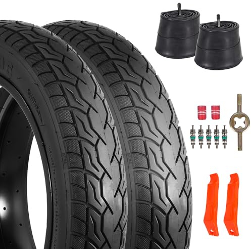 RUHUO 2-Pack 20x4.0 Fatbike Reifen und Schläuche, 20 Zoll Fahrrad Schlauch, Faltenbar Ersatz Bicycle TiresFahrradreifen mit 2 Reifenhebeln Für Mountainbike und E-Bike (DE)