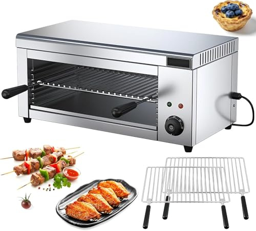 2000W kommersiell Salamandergrill - elektrisk bänkgrill, grillugn för hemmet, osmältare, 50℃-300℃ temperatur, 15L kapacitet, 2 grillar och vattenbricka