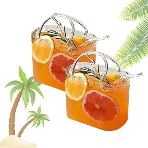 Genérico Sac à Main en Verre for Boissons, Verres à Boire Uniques Faits Main avec Pailles, Verres à Vin Uniques avec Paille, Vases à Cocktail en Forme De Sac à Main for Jus De Fruits, Thé(2pcs)