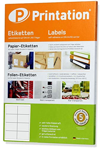 Printation Etiketten selbstklebend 97 x 67,7 mm weiß - 80 Adressaufkleber auf 10 A4 Bogen 2x4 8 pro Blatt - Frankier Versandetiketten - Adressetiketten selbstklebend Aufkleber - 3660 4782