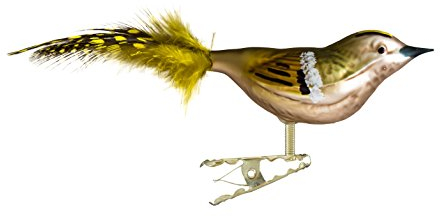 Birds of Glass® Glas-Vogel, Wintergoldhähnchen mit Naturfeder | Glasschmuck Made in Germany aus eigener Herstellung | Vogel mit Clip, Glasvogel, echter Lauschaer Christbaumschmuck, für Innenbereich