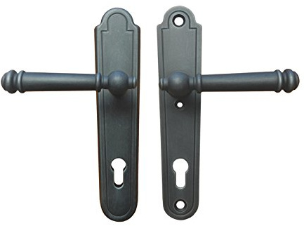 Gedotec Poignée de Porte d'Entrée | BREMEN | 1 Kit Poignée | Antique Noire à Plaque Longue de Sécurité | Béquille style maison de campagne | Ferrure de protection PZ cylindre profilé