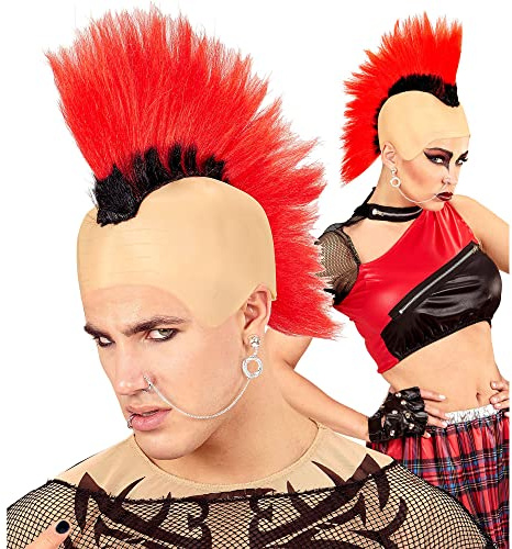 W WIDMANN MILANO Party Fashion - Irokesen Punk Perücke | Kunsthaarperücke mit Irokesenschnitt für Karneval, Festival, Mottoparty