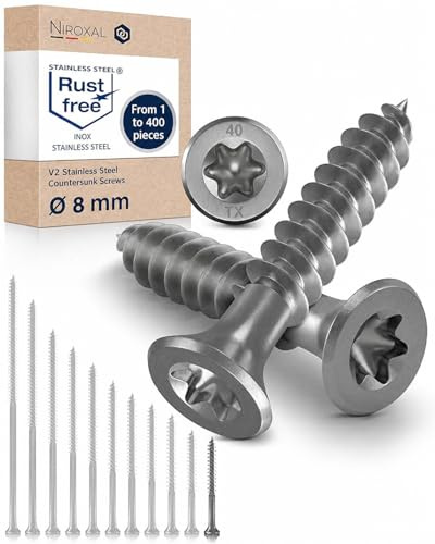 Edelstahl Holzschrauben V2A A2 Senkkopf Torx TX40 – Teilgewinde – 8x60 mm – 100 Stück – Universalschrauben Holz