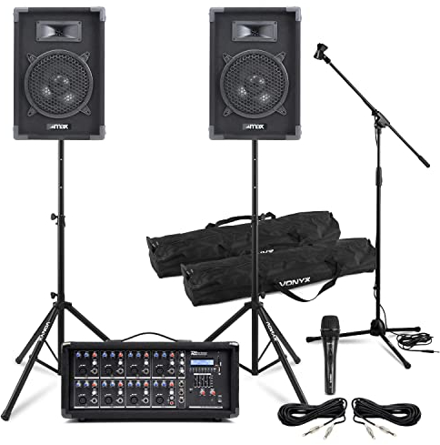Complete Band PA System with 8 Passive Speakers, 8 Channel 800W Mixer Amp, Microphone, Stands & Cables for Live Performance, Church, Events, PA System for Singers, Bands, DJs, Bluetooth Enabled