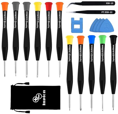 INPION Mini Schraubenzieher Set, 18-teilig Brillen Uhrmacher Schraubendreher Set mit 2x Pinzette 1x Magnetisierer 4x Öffnungsstifte Feinmechaniker Werkzeug Kit für PS4 Brillen Uhren Jeweller