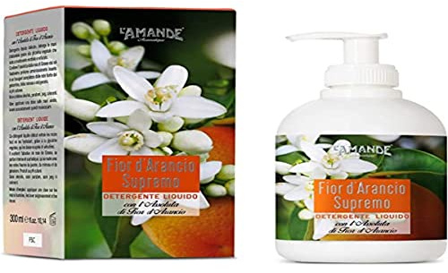 L'AMANDE - Savon liquide pour les mains et le corps frais et agromé, gel nettoyant nourrissant avec vanille et magnolia, savon mains et douche naturelle délicate - Fleur d'orange suprême, 300 ml