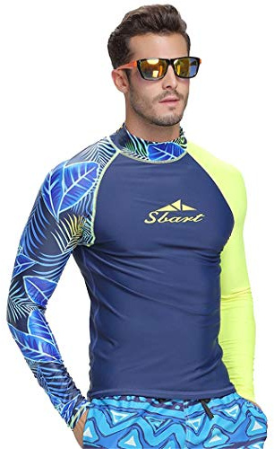 SANANG Maillot de Soleil à Manches Longues en Lycra pour Hommes, Protection UV Maillot de Bain Rashguard