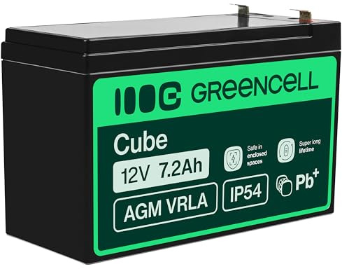 Green Cell AGM 12 V 7,2 Ah batteri VRLA blybatteri blybatteri ersättningsbatteri gelbatteri cykelsäker obemannad leksak | elektriska leksaker | larm | nödström | barnfordon | barnfyrhjuling