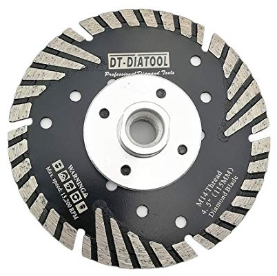 DT-DIATOOL Diamant Trennscheibe 115 mm x M14 Turbo Sägeblatt mit Schutzzähne zum Schneiden Schleifen Granit Marmor Beton Fliesen
