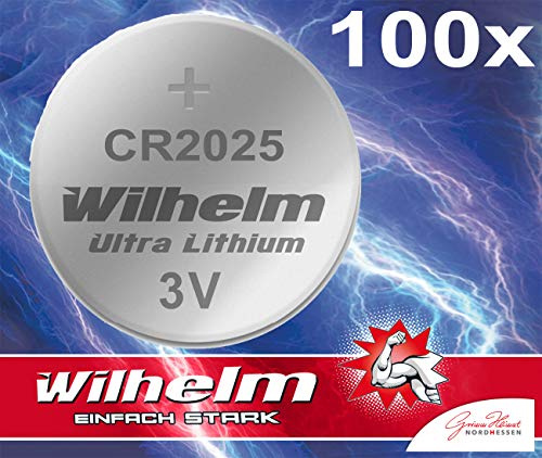 Wilhelm CR2025 Lithium Knopfzellen 3V – 170 mAh, ø20 x 2,5 mm – 100 Stück