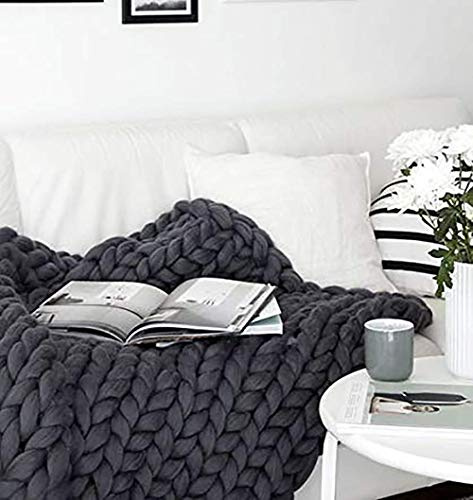 Blanket Strickdecke, Handgefertigtes Chunky Gestrickte Wolldecke, Grob Gestrickte Kuscheldecke, Überwurf Mode Sofa Decken Yoga Matte Teppich Große Weiche,Schwarz,60 * 60cm