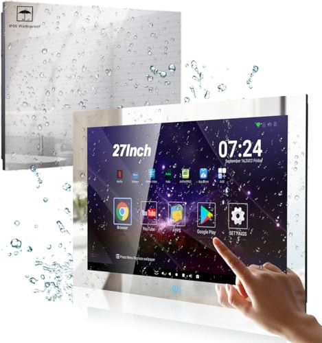 Haocrown 27 inch Touchscreen Smart Bathroom Mirror TV 1080P Screen Brighten Plus IP66 Waterproof Television for Bathroom Suna gym shower room|Built in Speakers,Wi-Fi,Bluetooth,HDMI,DVB-T/T2,DVB-S/S2