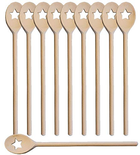 10er SET METALTEX 570320000 Kochlöffel oval 30 cm aus Buchenholz, Motiv Stern/Backzubehör/Kochzubehör
