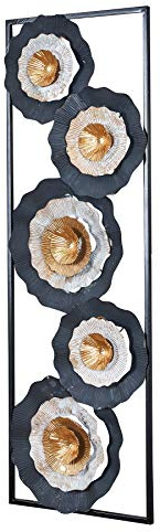 levandeo 3D väggbild 31 x 90 cm blomma metall svart guld dekoration tallrikar ringar väggkonst design metallbild väggdekoration