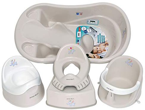BABYLON Set Babywanne+Badewannensitz+Töpfchen Neugeboren, Grau